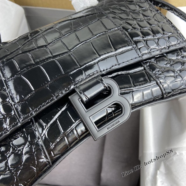 Balenciaga專櫃爆款鱷魚紋黑色黑扣Hourglass沙漏包 巴黎世家頂級原單手提肩背包 fyj1214